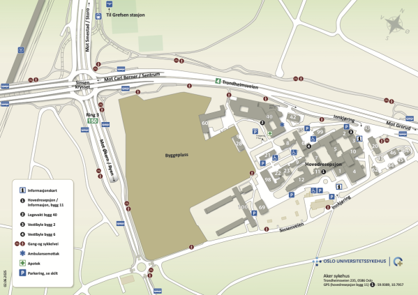 Kart over Aker sykehus, 2025.